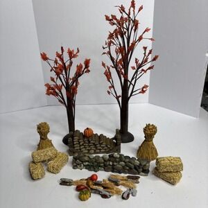 Dept 56 Fall Autumn Haystack Maple Trees PLUS Set Village Accessories Halloween